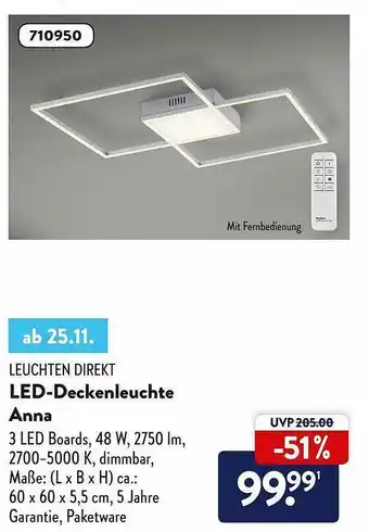 Aldi Nord Leuchten Direkt Led-deckenleuchte Anna Angebot