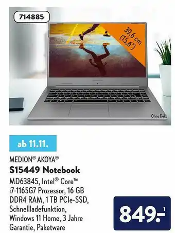 Aldi Nord Medion Akoya S15449 Notebook Angebot