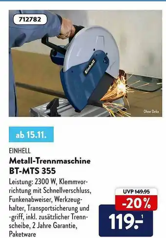 Aldi Nord Einhell Metall-trennmaschine Bt-mts 355 Angebot