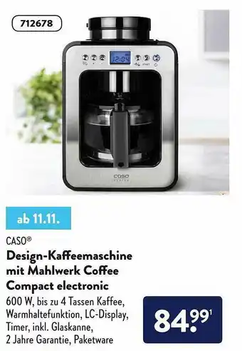 Aldi Nord Caso Design-kaffeemaschine Mit Mahlwerk Coffee Compact Electronic Angebot