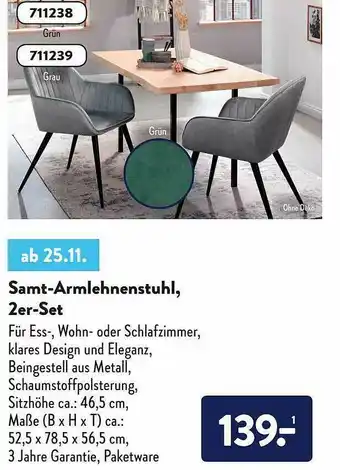 Aldi Nord Samt-armlehnenstuhl, 2er-set Angebot