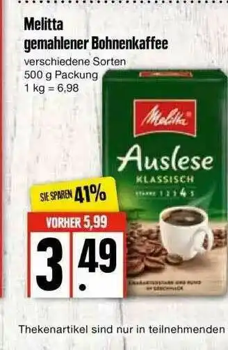 Edeka Melitta Gemahlener Bohnenkaffee Angebot