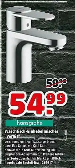 Hagebau Hansgrohe Waschtisch-einhebelmischer „vernis“ Angebot