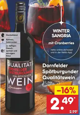 Netto Marken-Discount Dornfelder Spätburgunder Qualitätswein Angebot