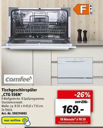 Lidl Tischgeschirrspüler „ctg 556n“ Comfee Angebot