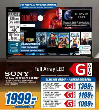 expert Techno Land Sony Full Array Led Tv Xr-75x94 Jaep Angebot