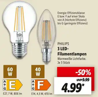 Lidl Philips 3 led-filamentlampen Angebot