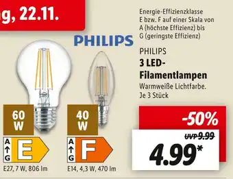 Lidl Philips 3 led-filamentlampen Angebot