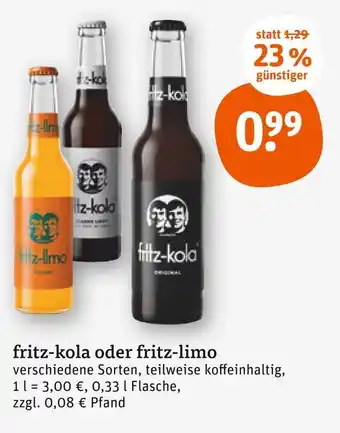 tegut Fritz-kola oder fritz-limo Angebot