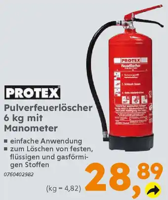Globus Baumarkt PROTEX Pulverfeuerlöscher 6 kg mit Manometer Angebot