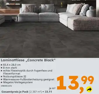 Globus Baumarkt Laminatfliese „Concrete Black" Angebot