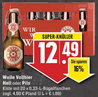 Edeka Wulle Vollbier Hell oder Pils 20x0,33L Angebot