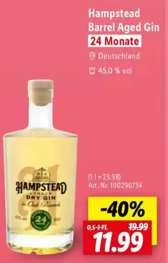 Lidl Hampstead Barrel Aged Gin Angebot