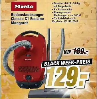 Expert Miele Bodenstaubsauger Classic C1 Ecoline Mangorot Angebot