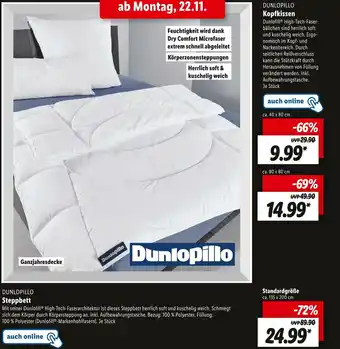 Lidl Dunlopillo steppbett oder kopfkissen Angebot