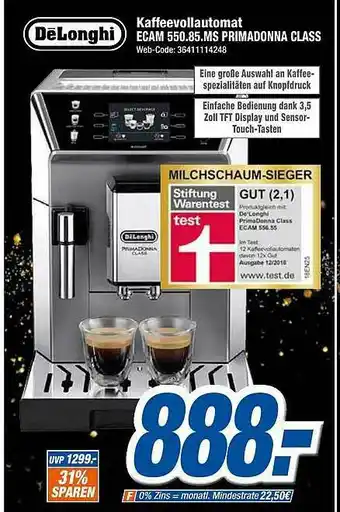 Expert Klein Délonghi Kaffeevollautomat Ecam 550.85.ms Primadonna Class Angebot