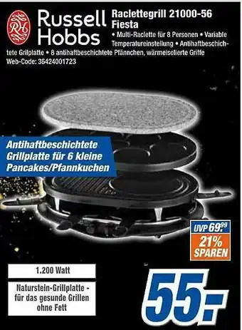 Expert Klein Russell Hobbs Raclettegrill 21000-56 Fiesta Angebot