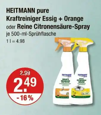 V Markt Heitmann pure kraftreiniger essig + orange oder reine citronensäure-spray Angebot