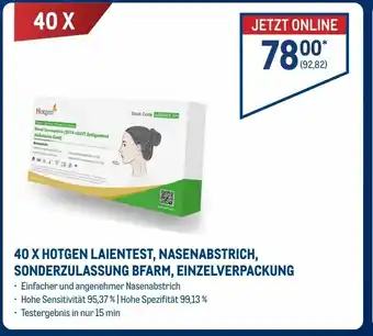 METRO 40 X Hotgen Laientest, Nasenabstrich, Sonderzulassung Bfarm, Einzelverpackung Angebot