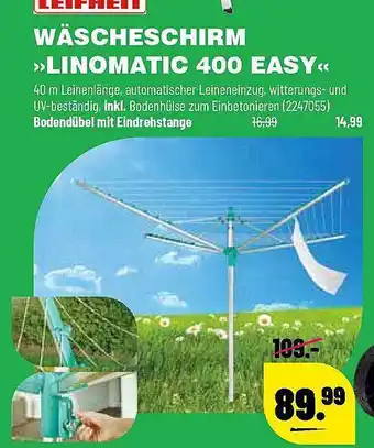 Leitermann Baumarkt Leifheit Wäscheschirm „Linomatic 400 Easy” Angebot