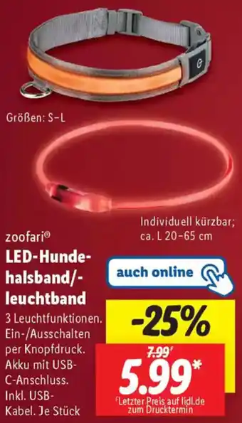 Lidl zoofari LED-Hundehalsband/ leuchtband Angebot