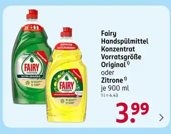 Rossmann Fairy handspülmittel konzentrat vorratsgröße original oder zitrone Angebot