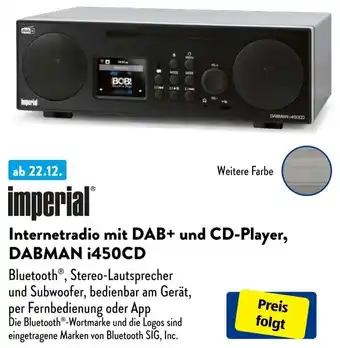 Aldi Süd Imperial Internetradio mit DAB+ und CD-Player, DABMAN ¡450CD Angebot