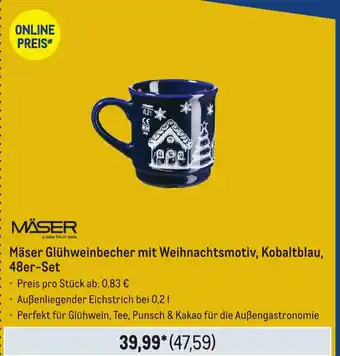 METRO Mäser Glühweinbecher mit Weihnachtsmotiv, Kobaltblau, 48er-Set Angebot