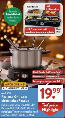 Aldi Süd AMBIANO Raclette-Grill oder elektrisches Fondue Angebot