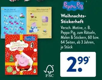 Aldi Süd Peppa Pig Weihnachts- Stickerheft Angebot