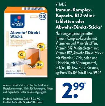 Aldi Süd VITALIS Immun-Komplex- Kapseln, B12-Mini- tabletten oder Abwehr-Direkt-Sticks Angebot