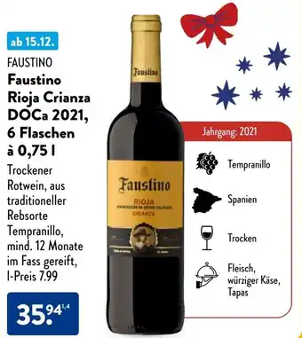 Aldi Süd FAUSTINO Faustino Rioja Crianza DOCa 2021, 6 Flaschen à Angebot
