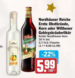 AEZ Nordhäuser Reiche Ernte Obstbrände, Korn oder Wilthener Gebirgskräuterlikör Angebot