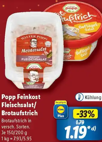 Lidl Popp Feinkost Fleischsalat/ Brotaufstrich Angebot