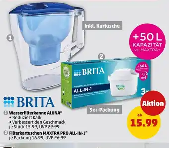 PENNY Brita wasserfilterkanne aluna oder filterkartuschen maxtra pro all-in-1 Angebot