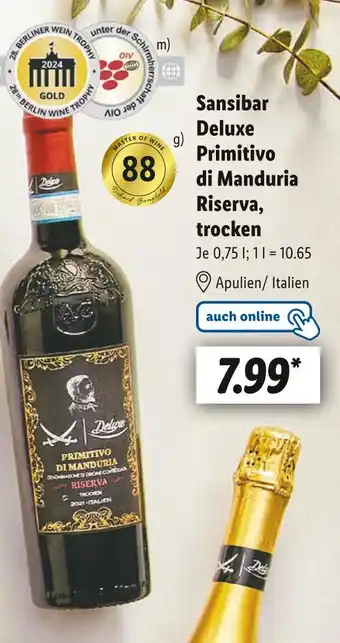 Lidl Sansibar deluxe primitivo di manduria riserva, trocken Angebot