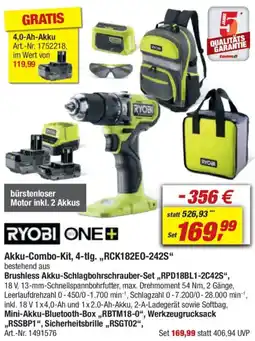 toom Baumarkt RYOBI ONE+ Akku-Combo-Kit, 4-tlg. ,,RCK182E0-242S" Angebot