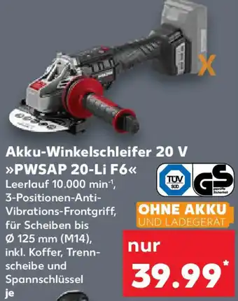 Kaufland PARKSIDE PERFORMANCE Akku-Winkelschleifer 20 V ,,PWSAP 20-Li F6" Angebot