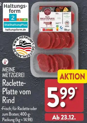 Aldi Nord MEINE METZGEREI Raclette Platte vom Rind Angebot