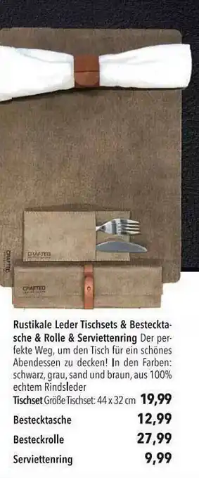 CITTI Markt Rustikale Leder Tischsets & Bestecktasche & Rolle & Serviettenring Angebot