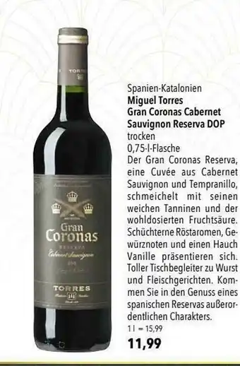 CITTI Markt Miguel Torres Gran Coronas Cabernet Sauvignon Reserva Dop Spanien-katalonien Angebot