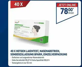 METRO 40x Hotgen Laientest, Nasenabstrich, Sonderzulassung Bfarm, Einzelverpackung Angebot