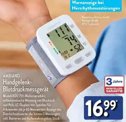 Aldi Nord AMBIANO Handgelenk Blutdruckmessgerät Angebot