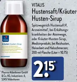 Aldi Nord VITALIS Hustensaft/Kräuter Husten-Sirup Angebot