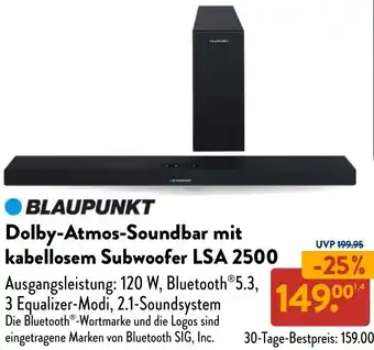 Aldi Nord BLAUPUNKT Dolby-Atmos-Soundbar mit kabellosem Subwoofer LSA 2500 Angebot