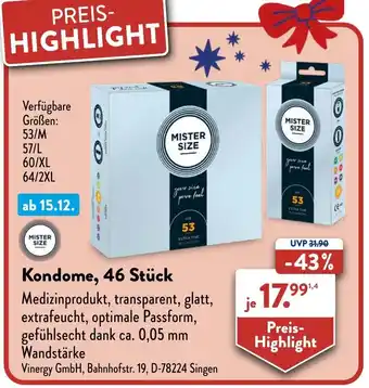 Aldi Nord MISTER SIZE Kondome, 46 Stück Angebot