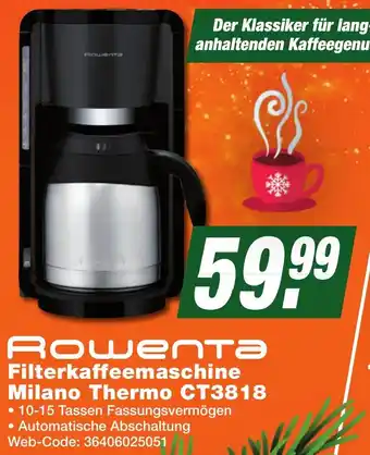 K+B Expert Rowenta Filterkaffeemaschine Milano Thermo CT3818 Angebot