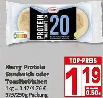 Elli Markt Harry Protein Sandwich Oder Toastbrötchen 375/250g Angebot