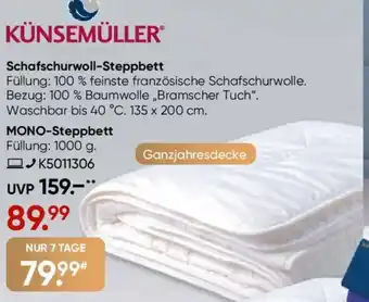 Galeria KÜNSEMÜLLER MONO-Steppbett Angebot