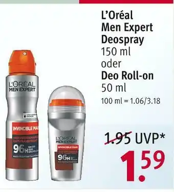 Rossmann L’oréal men expert deospray oder deo roll-on Angebot